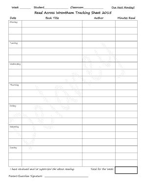 Read Across Wrentham Tracking Sheet