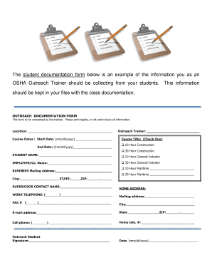 OSHA Outreach Documentation Form