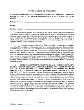 Waiver and Release of Liability for Dodger Stadium FanFest