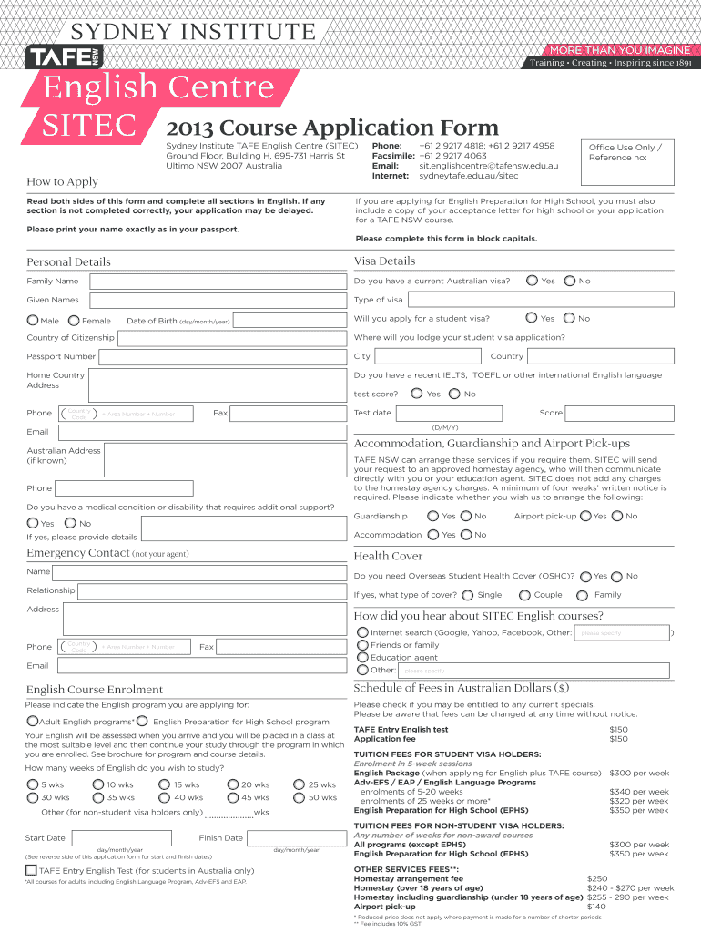 Fillable Online 2013 Course Application Form Fax Email Print - pdfFiller