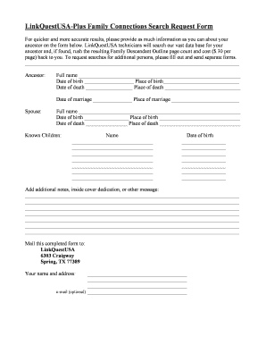 LinkQuestUSA Family Connections Search Request Form