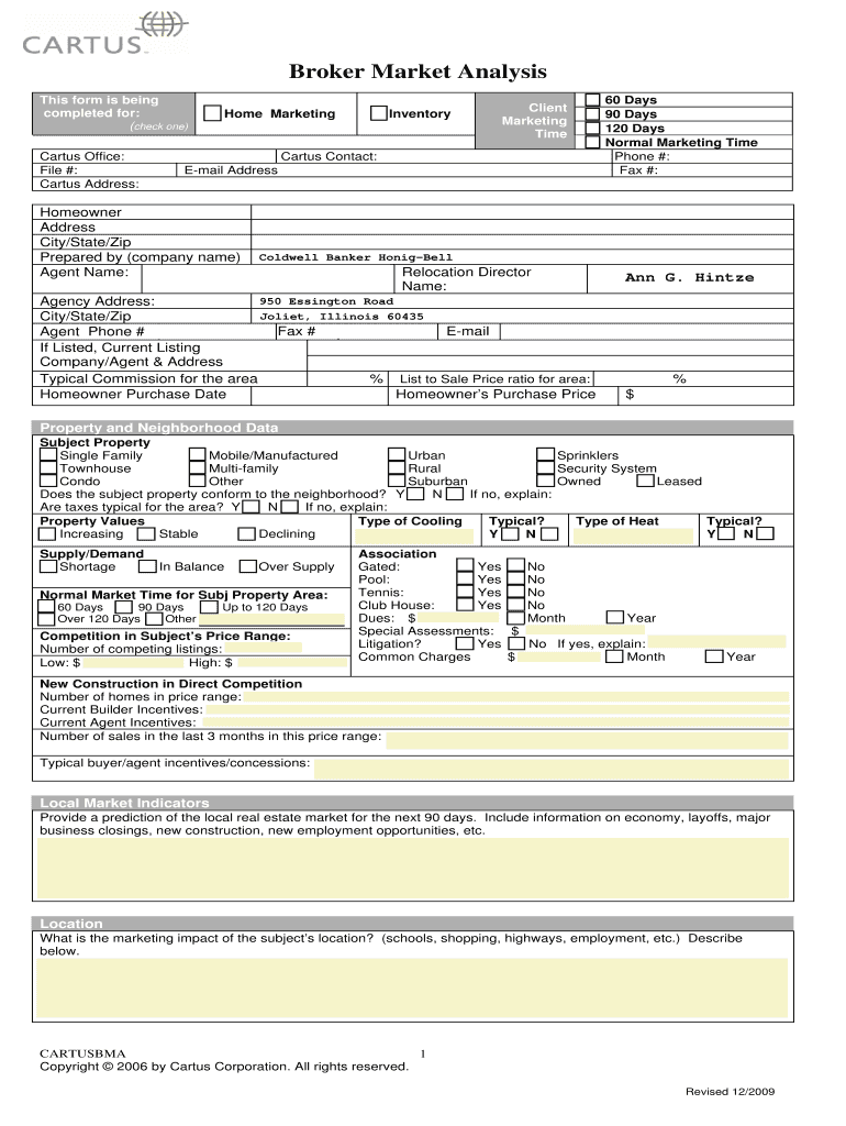 broker market analysis 2009 form Preview on Page 1