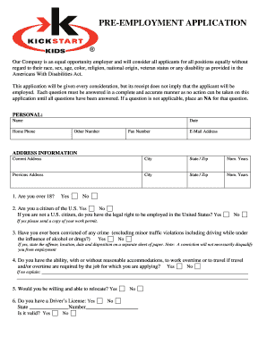 Pre-Employment Application Form
