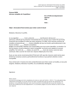 Lettre pour demande d'intervention du préfet
