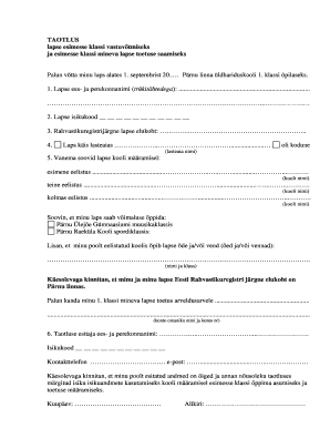 Estonia First Grade Admission Application