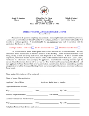 Amusement Device License Application