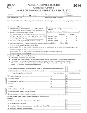 Idaho Form K-1 Partner's Share
