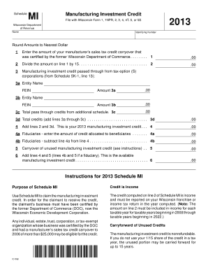 Wisconsin Manufacturing Investment Credit Schedule MI