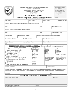 Native American Eagle Parts Reorder Request Form