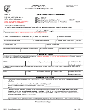 US Fish and Wildlife Service Import/Export License Application