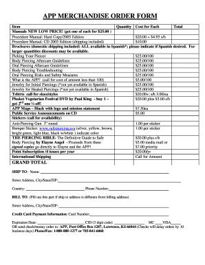 APP Merchandise Order Form
