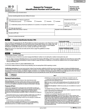 IRS Form W-9 Request for Taxpayer Identification Number and Certification