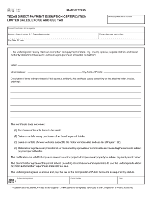 Texas Direct Payment Exemption Certification