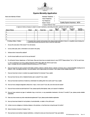 Equine Mortality Insurance Application