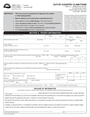 British Columbia Out-of-Country Medical Claim Form