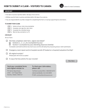 Claim Form for Visitors to Canada