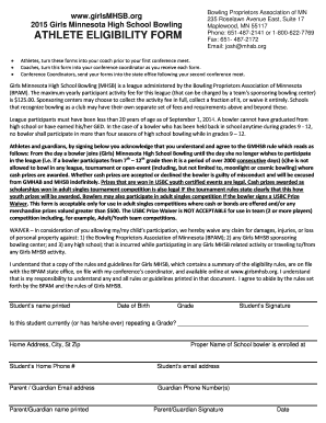 Girls Minnesota High School Bowling Eligibility Form