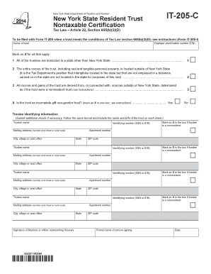 New York State Resident Trust IT-205-C Nontaxable Certification
