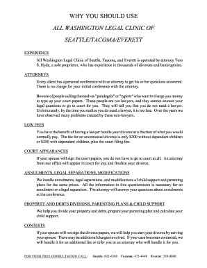 Washington Divorce Questionnaire