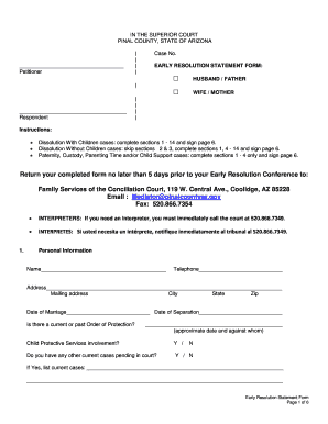 Arizona Early Resolution Statement Form