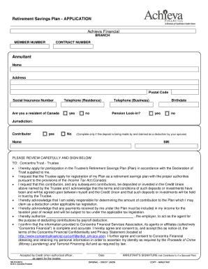 Credit Union Retirement Savings Plan Application