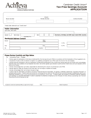 Cambrian Credit Union Tax-Free Savings Account Application