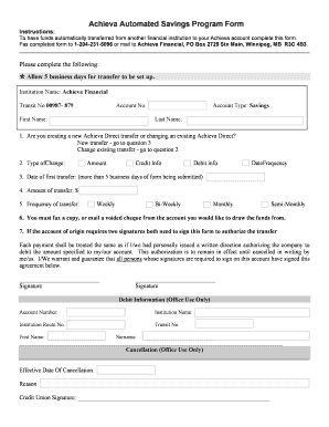 Achieva Automated Savings Program Form