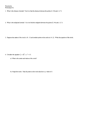 Precalculus Worksheet