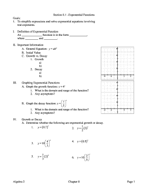 Algebra 2 Exponential Functions Worksheet