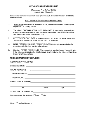 Wisconsin Child Labor Work Permit Application