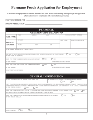 Furmano Foods Application for Employment