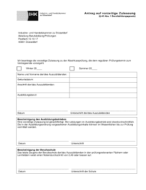 Antrag auf vorzeitige Zulassung