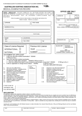 Australian Karting Association Medical Examination Record
