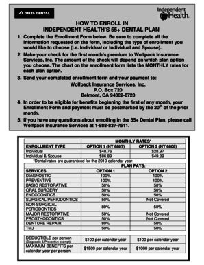 Independent Health 55+ Dental Plan Enrollment Form