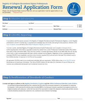 Registry of Collegiate Recreational Sports Professionals Renewal Application