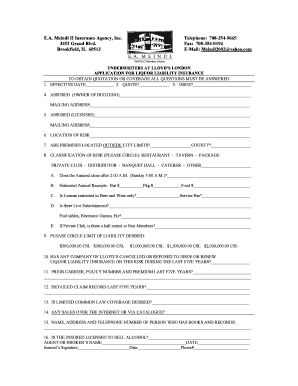Liquor Liability Insurance Application