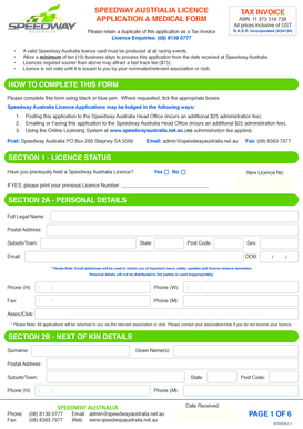 Speedway Australia Licence Application and Medical Form