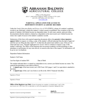 Parental Application for Access to Dependent Student Academic Records