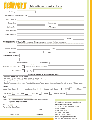 Advertising booking form - sadelivery co