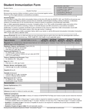 Minnesota Student Immunization Form