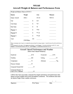 Aircraft Weight & Balance and Performance Form