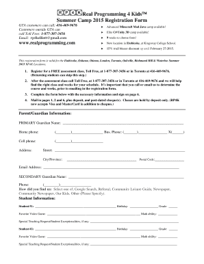 Real Programming 4 Kids Summer Camp Registration Form