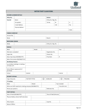 Motor Theft Claim Form