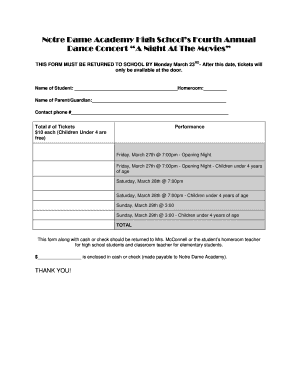 Dance Concert Ticket Form - notredameacademy