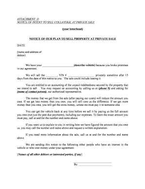 Notice of Intent to Sell Collateral at Private Sale