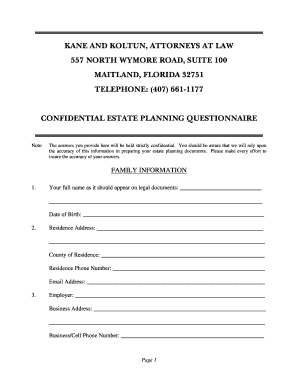Confidential Estate Planning Questionnaire