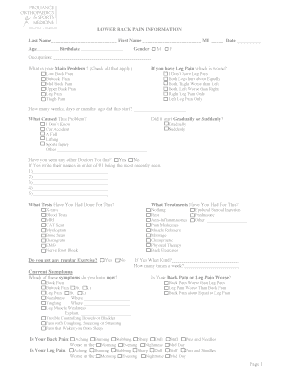 Lower Back Pain Information Form