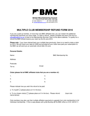 BMC Multiple Club Membership Refund Form