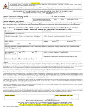 Ontario Student Police Record Consent Form