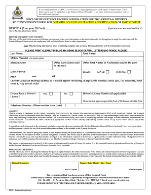 Ontario College of Teachers Police Record Check Consent Form
